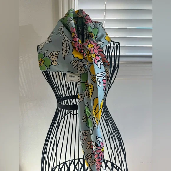 Double Faced Tory Burch Silk Scarf Floral